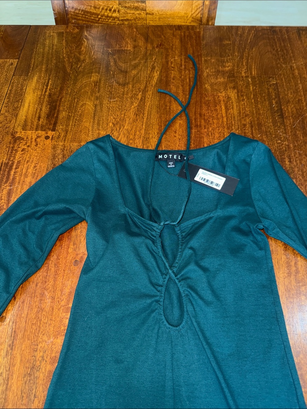 NWT Motel Rocks Teal Long Sleeve Tie-Front Mini Dress - Picture 4 of 11